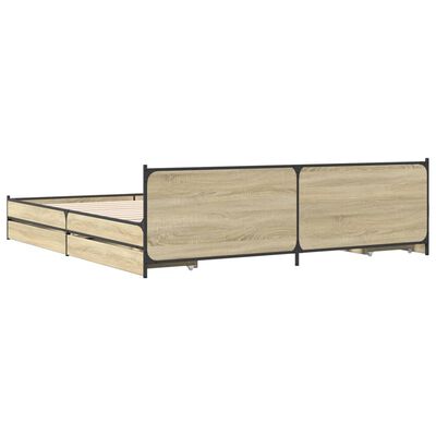 vidaXL Cama con cajones madera ingeniería roble Sonoma 200x200 cm