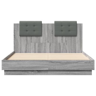 vidaXL Cama con cabecero madera de ingeniería gris Sonoma 135x190 cm