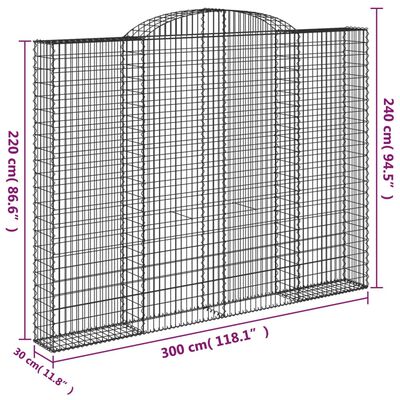 vidaXL Cestas de gaviones 5 uds forma de arco hierro 300x30x220/240 cm