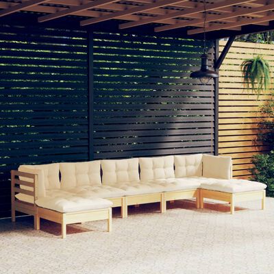 vidaXL Muebles de jardín 7 piezas cojines madera de pino color crema