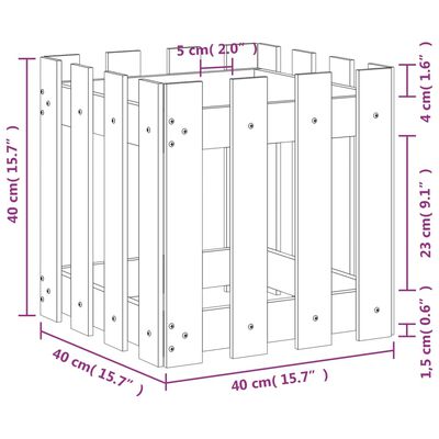 vidaXL Jardinera con diseño de valla madera maciza de pino 40x40x40 cm