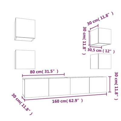 vidaXL Set de muebles de TV 6 pzas madera contrachapada roble ahumado