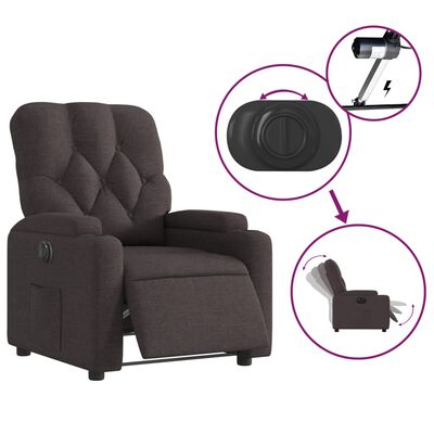 vidaXL Sillón reclinable eléctrico tela marrón oscuro