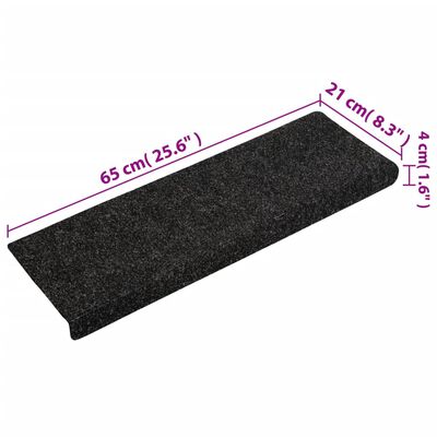 vidaXL Alfombrilla de escaleras 15 uds tela punzonada negro 65x21x4 cm