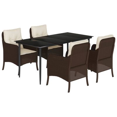 vidaXL Set comedor de jardín 5 piezas y cojines ratán sintético marrón