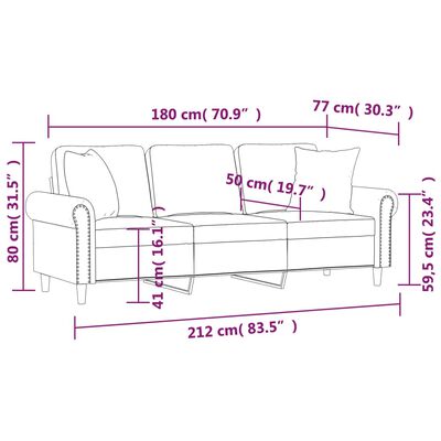 vidaXL Sofá de 3 plazas con cojines terciopelo negro 180 cm