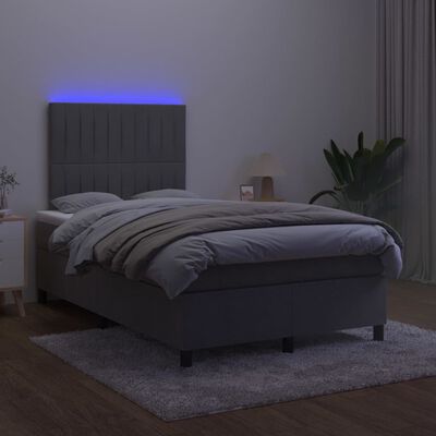 vidaXL Cama box spring colchón y LED terciopelo gris oscuro 120x200 cm