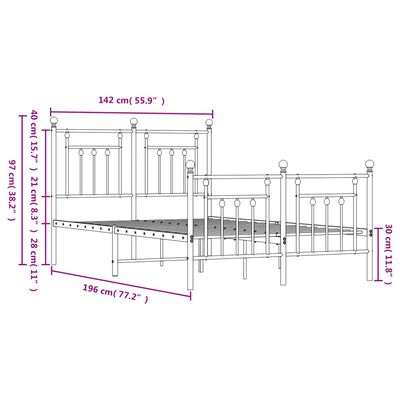 vidaXL Estructura de cama cabecero y estribo metal negro 135x190 cm