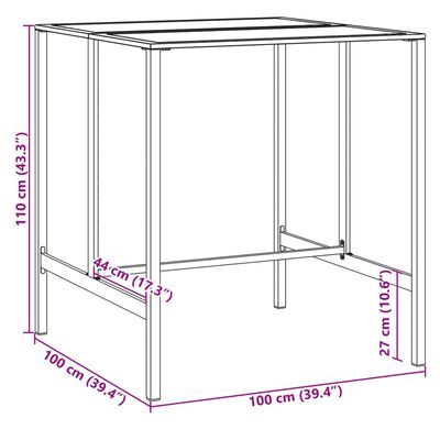 vidaXL Mesa alta de bar acero recubrimiento polvo negro 100x100x110 cm