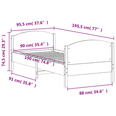 vidaXL Estructura de cama sin colchón madera maciza de pino 90x190 cm