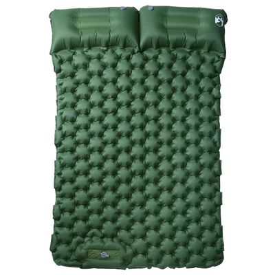 vidaXL Colchón de camping autoinflable con almohadas 2 personas verde