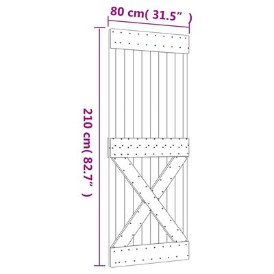 vidaXL Puerta corredera con herrajes madera maciza de pino 80x210 cm