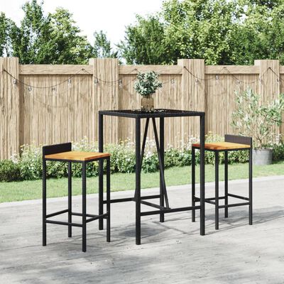 vidaXL Mesa bar y taburetes jardín 3 pzas madera acacia ratán PE negro