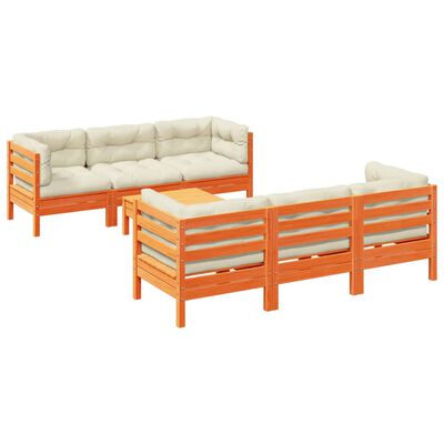 vidaXL Set de sofás jardín 7 pzas con cojines madera pino marrón cera