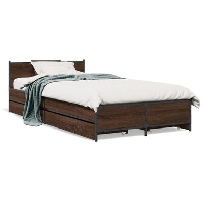 vidaXL Cama con cajones madera de ingeniería marrón roble 75x190 cm