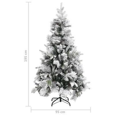 vidaXL Árbol de Navidad con nieve flocada y piñas PVC y PE 195 cm