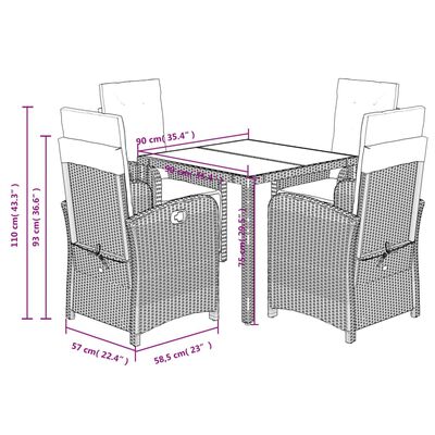 vidaXL Set comedor de jardín 5 piezas con cojines ratán sintético gris