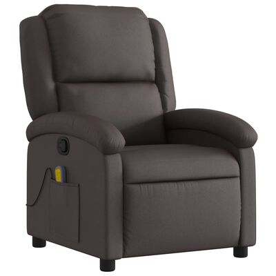 vidaXL Sillón de masaje eléctrico cuero auténtico marrón oscuro