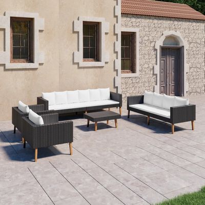 vidaXL Set de muebles de jardín 5 pzas y cojines ratán sintético negro