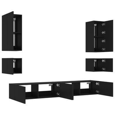 vidaXL Muebles de TV de pared con luces LED 6 piezas negro