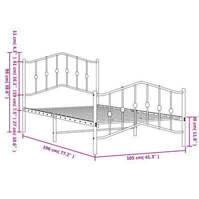 vidaXL Estructura cama sin colchón con estribo metal blanco 100x190 cm