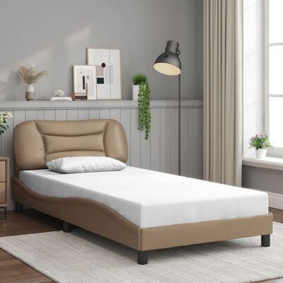 vidaXL Estructura de cama con LED cuero sintético capuchino 100x200 cm