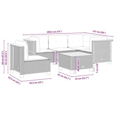 vidaXL Set de muebles de jardín 6 pzas y cojines ratán sintético gris