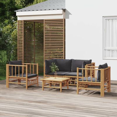 vidaXL Set de muebles de jardín 5 piezas bambú con cojines gris oscuro