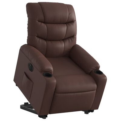 vidaXL Sillón reclinable elevable eléctrico de cuero sintético marrón