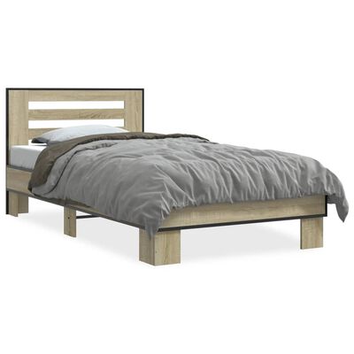 vidaXL Estructura cama madera ingeniería metal roble Sonoma 75x190 cm