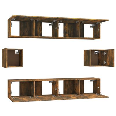 vidaXL Set de muebles de TV 6 pzas madera contrachapada roble ahumado