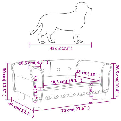 vidaXL Cama para perros de terciopelo negra 70x45x30 cm
