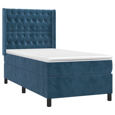 vidaXL Cama box spring colchón y LED terciopelo azul oscuro 100x200 cm