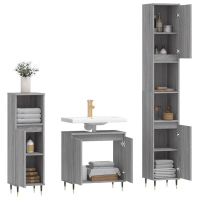 vidaXL Set de muebles de baño 3 pzas madera contrachapada gris sonoma