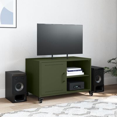 vidaXL Mueble de TV de acero verde oliva 68x39x43,5 cm