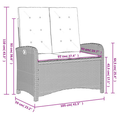 vidaXL Sillón reclinable de jardín con cojines ratán sintético gris