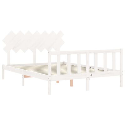 vidaXL Estructura de cama matrimonio con cabecero madera maciza blanco
