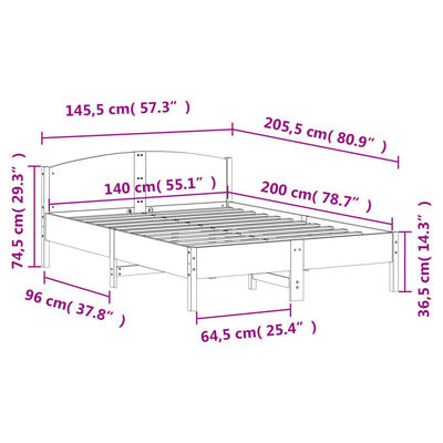 vidaXL Cama sin colchón madera maciza de pino marrón cera 140x200 cm