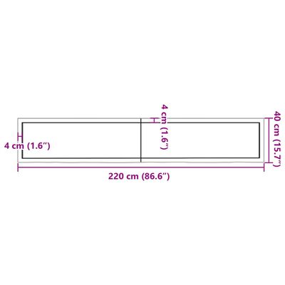 vidaXL Encimera de baño madera maciza sin tratar 220x40x(2-6) cm