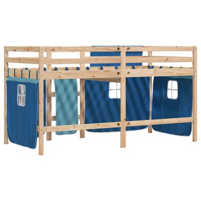 vidaXL Cama alta para niños con cortinas madera pino azul 80x200 cm