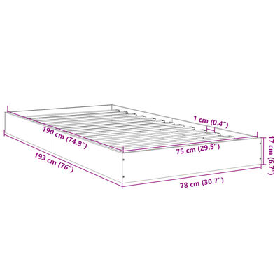 vidaXL Estructura de cama madera de ingeniería gris Sonoma 75x190 cm