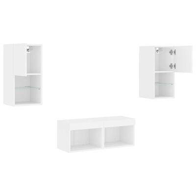 vidaXL Muebles de TV de pared con luces LED 4 piezas blanco