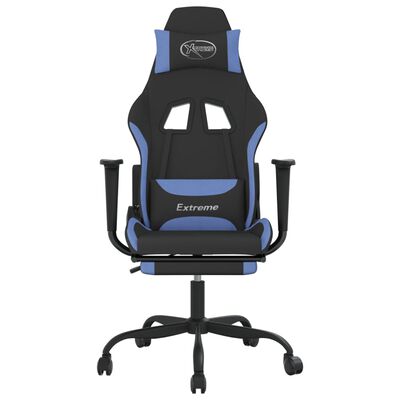 vidaXL Silla gaming de masaje con reposapiés tela negro y azul