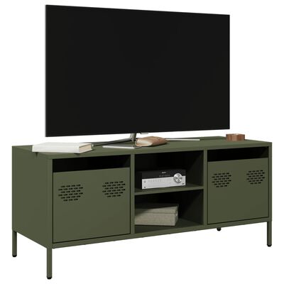 vidaXL Mueble TV acero laminado en frío verde oliva 101,5x39x43,5 cm