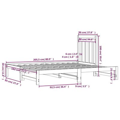 vidaXL Sofá cama extraíble madera maciza de pino negro 2x(90x200) cm