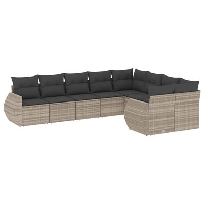 vidaXL Set muebles jardín 9 pzas y cojines ratán sintético gris claro