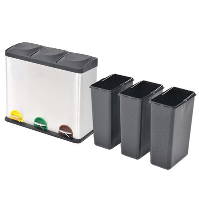 vidaXL Cubo de reciclaje y basura con pedal acero inoxidable 54 L