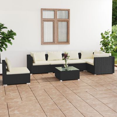 vidaXL Set de muebles de jardín 7 pzas y cojines ratán sintético negro