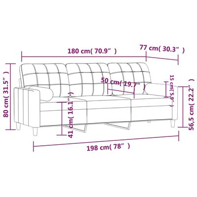 vidaXL Sofá de 3 plazas con cojines tela marrón 180 cm