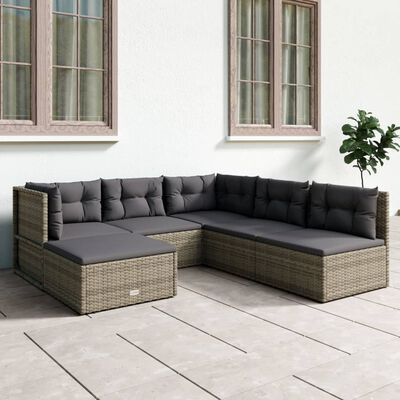 vidaXL Set de muebles de jardín 6 pzas y cojines ratán sintético gris